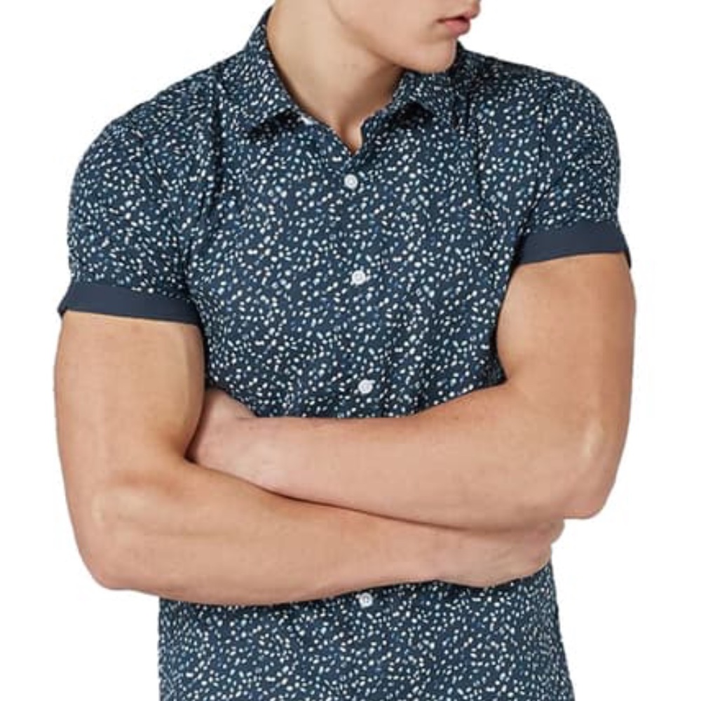 Muscle Fit Marble Print Shirt - NEW